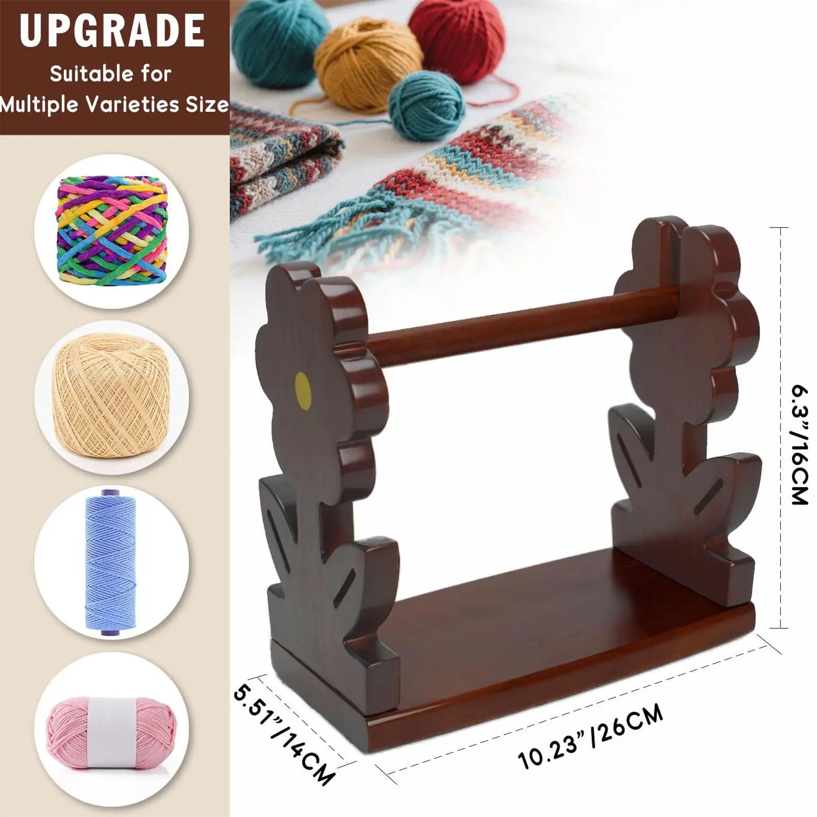 Crochet Yarn Holder Wooden Dispenser Crocheting Spindle Rack Stand Qme
