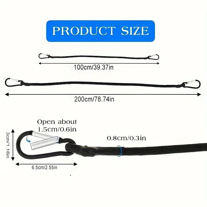 Heavy-duty bungee cord and hook, elastic rope, outdoor camping accessories, sturdy black straps for luggage, goods, cars, kayaks Qme