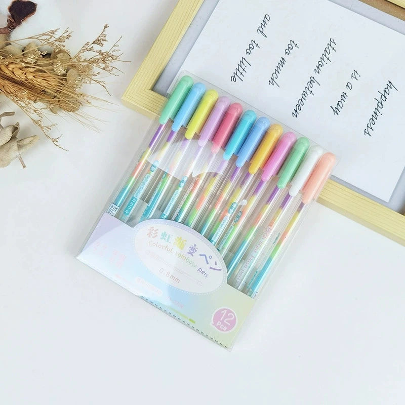 12 Colors Cute Gel Pens, 0.8 mm Fine Tip Ink Colored Gel Marker for Adult Coloring Book, Kids Drawing Art Supplies, Scrapbook Qme 12 Pcs-Rainbow