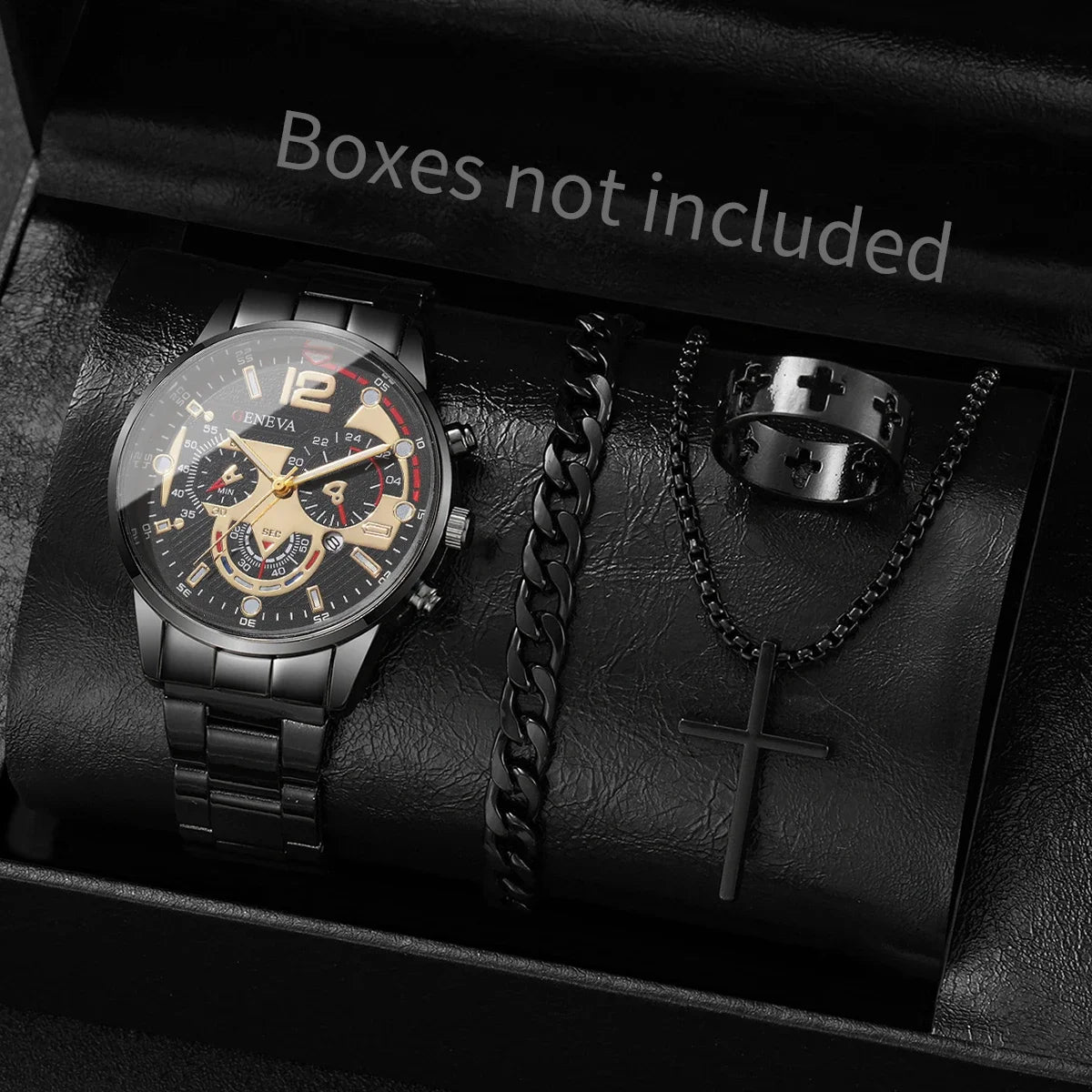 4 Pçs/set Homens Relógios de Negócios Moda Mostrador Árabe Relógio de Quartzo para Homens Relógio Conjunto de Jóias Reloj Hombre Qme 4