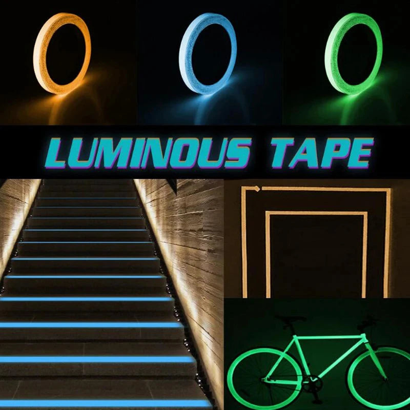 5 Colors Luminous Tape Self Adhesive Glow in the Dark Reflective Fluorescent Glowing Tapes Striking Wall Stripe Sticker Warning Qme