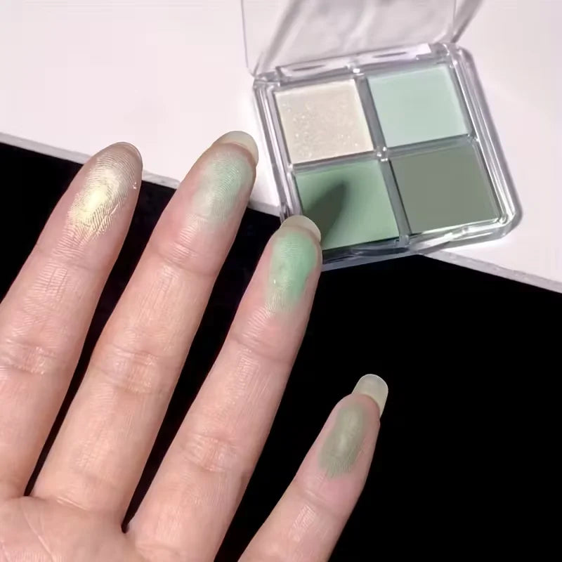 4-Color Green Eye Shadow Tray Low Saturation Palette Matte Korean Qme
