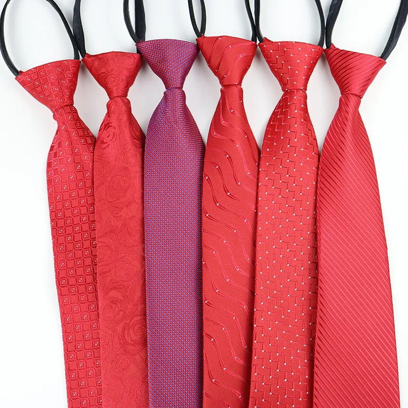 Zipper Ties Men Pre-tied Neck Tie Red Black Navy Blue Neckties Qme