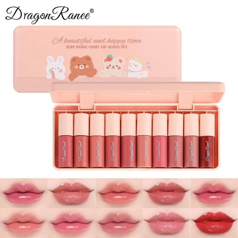 10-Color Cute Cartoon Mini Mirror Lip Gloss Moisturizing Long-lasting Qme