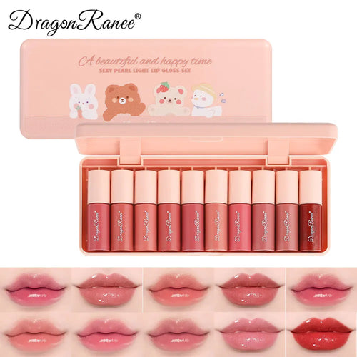 10-Color Cute Cartoon Mini Mirror Lip Gloss Moisturizing Long-lasting Qme