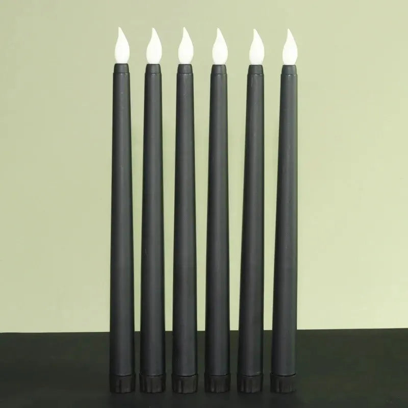 LED Flameless Flickering Taper Candles 3D Wick Candles Lamp with Remote Control Tea Lights Wedding Home Decor Battery Operated Qme 6pcs black