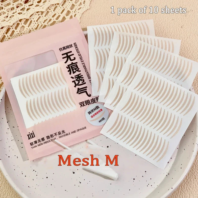 10 sheets Eyelid Sticker Invisible Double Eyelid Tape Lace/Mesh Type Self Adhesive Double Eye Tape Stickers Eye Makeup Tools Qme Mesh M