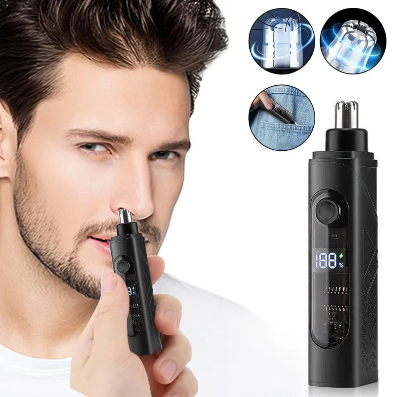 Nose Hair Trimmer Rechargeable Digital Display Clean Nostrils Electric Qme