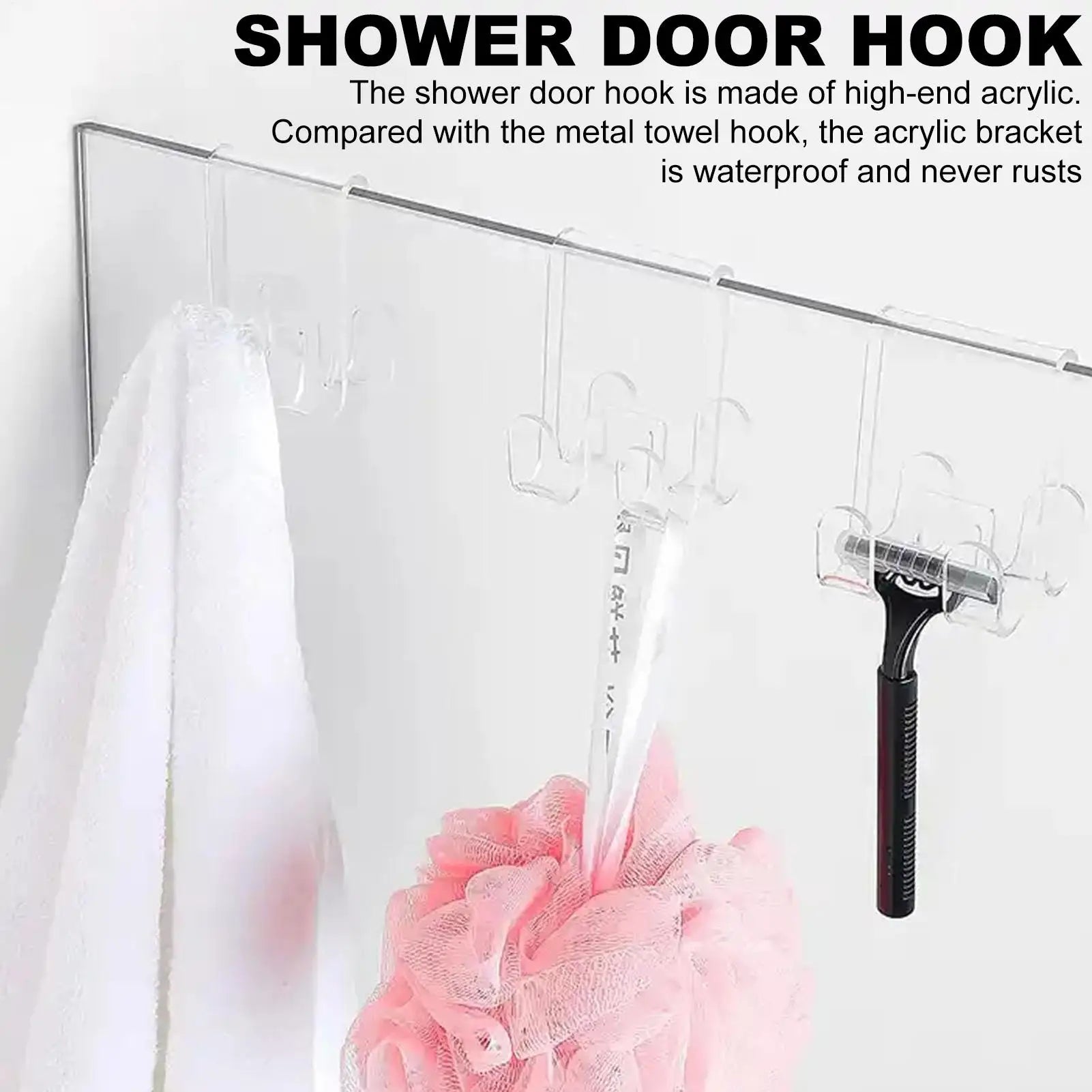 Shower Hooks Over Glass Door Acrylic Shower Door Towel Hooks Space-Saving Shower Door Hooks for Clothes Towels Washcloths and Qme