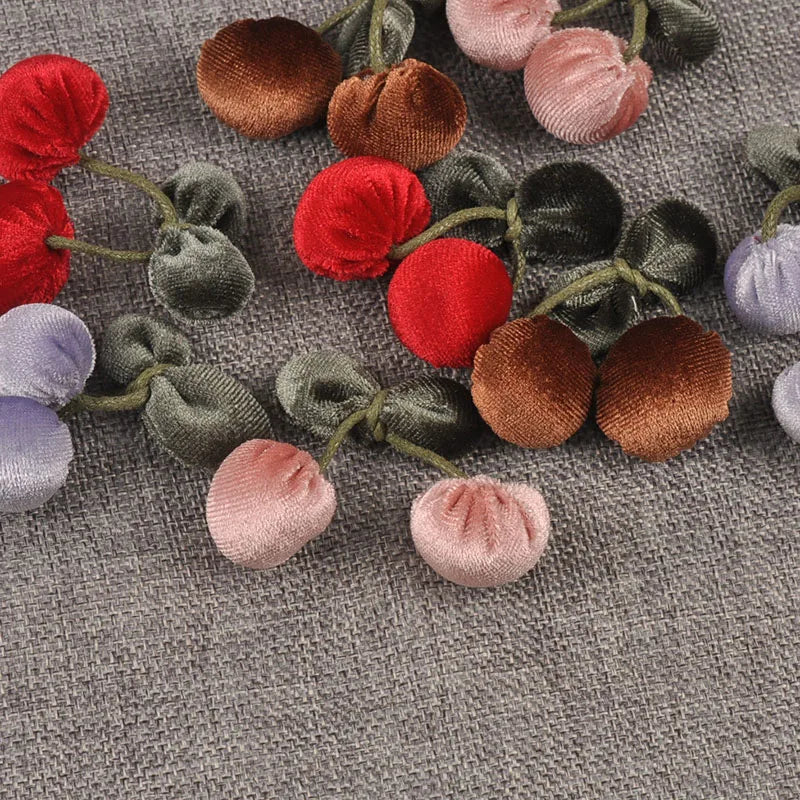 4pcs 42x55mm Assorted Polyester FibreCherry Appliques, Cute Fabric Cherry Pendants for DIY Hair Accessories Crafts cp3849 Qme
