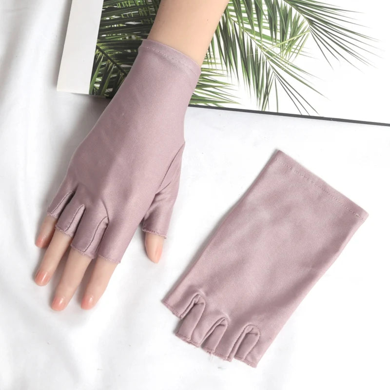 1 Pair Black Summer Half Fingers Gloves Breathable Thin Semi-finger Qme Pale Pinkish Grey