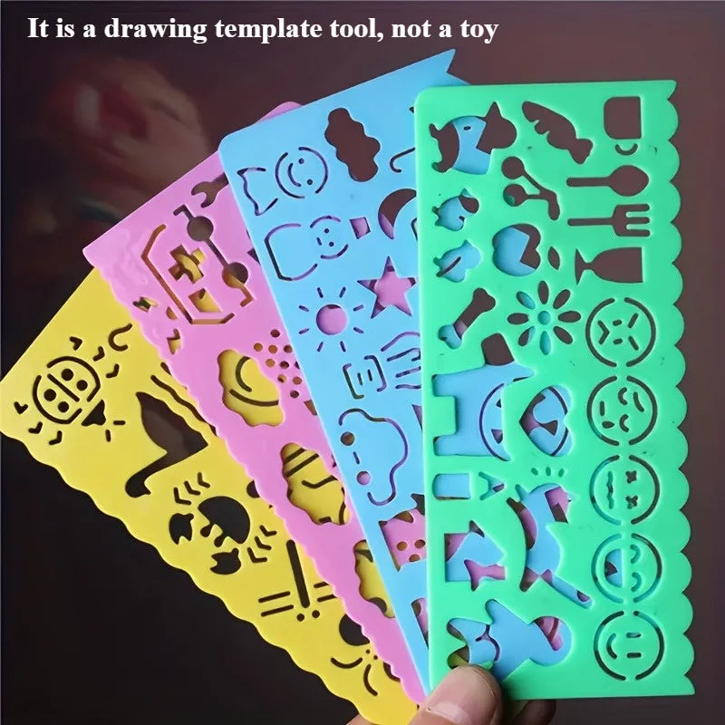 Plastic Drawing Stencils Set Plastic Ruler Animals Painting Templates Colorful Drawing Scale Template DIY Crafts Set Qme