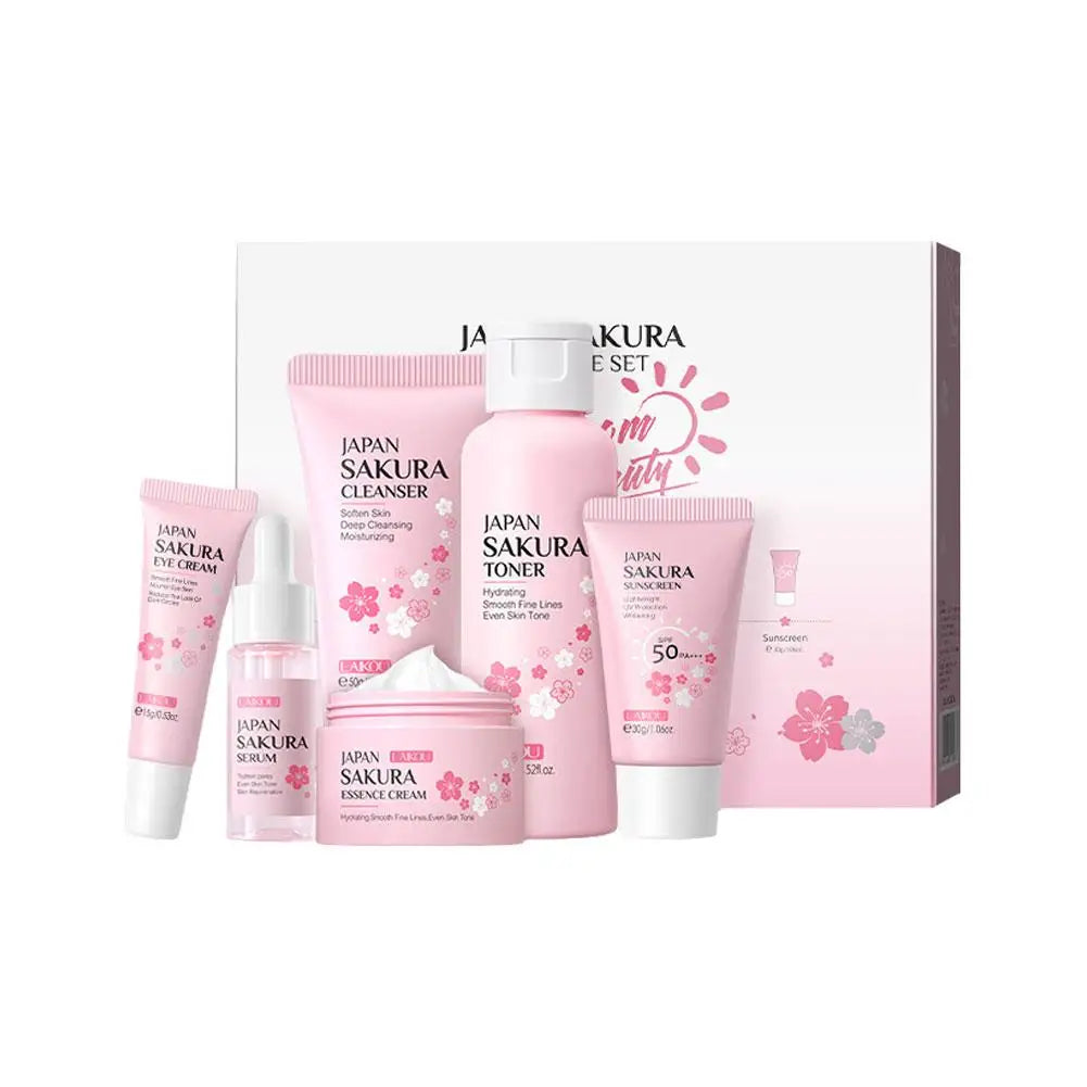 5 Sakura Skin Care Sets Face Cream Serum Toner Facial Cleanser Qme 6pcs set