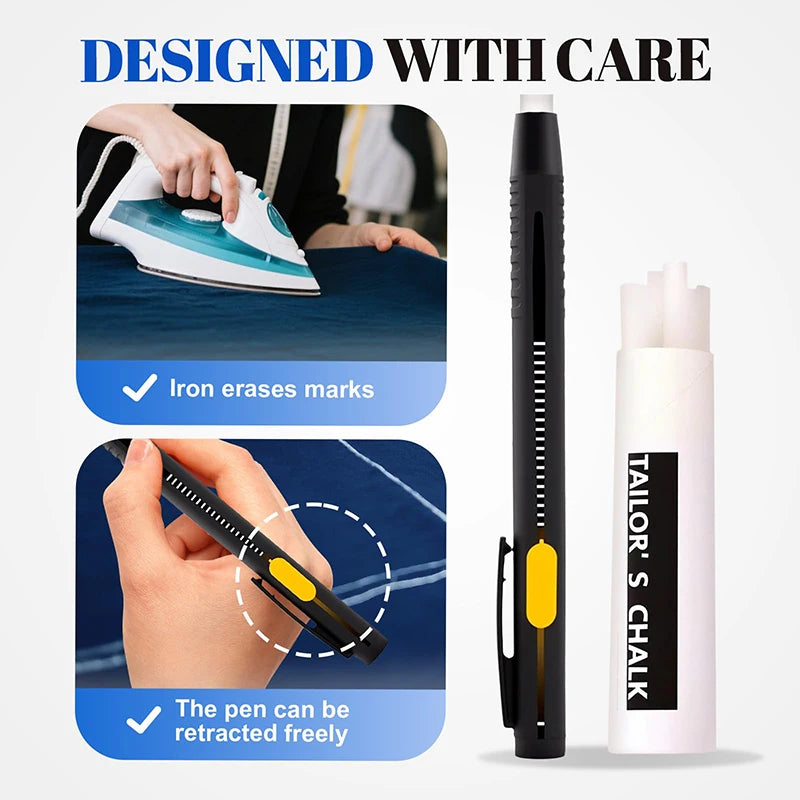 ^2 Pens+20 Premium Refills Chalk Pencil Patchwork Disappearing Fabric Marker Pens For DIY Craft Sewing Marking Chalk Sewing Qme