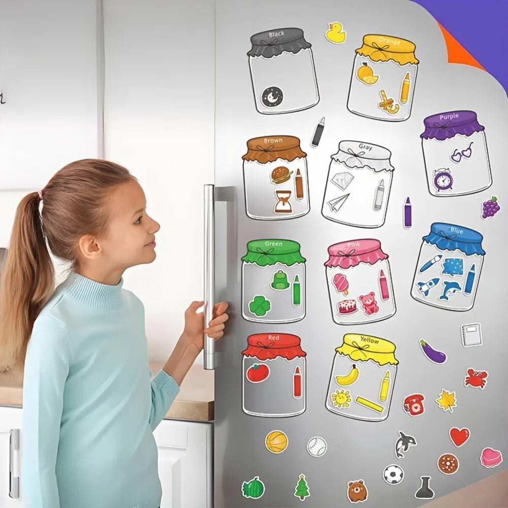 Color Recognition Magnetic Sorting Set Educational Magnet Fruit Toys for Baby Toddlers Kids Magnets for Refrigerator Whiteboard Qme