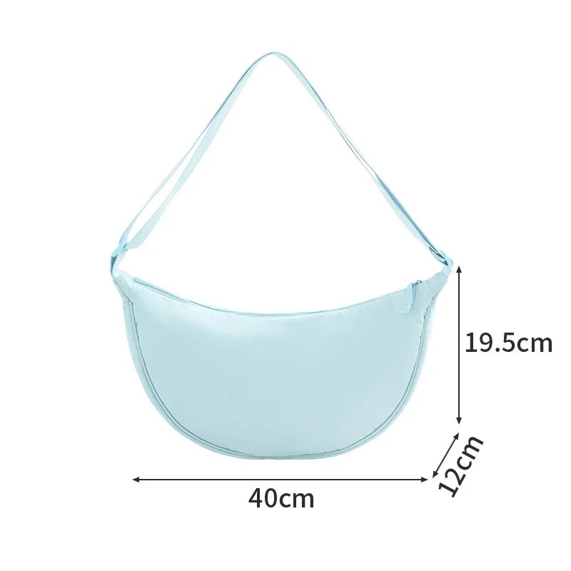 A New Nylon Crossbody Bag for Women Designer Large Capacity Portable Lady Simple Commuter Underarm Bag Fashion Moon Shoulder Bag Qme Blue Large
