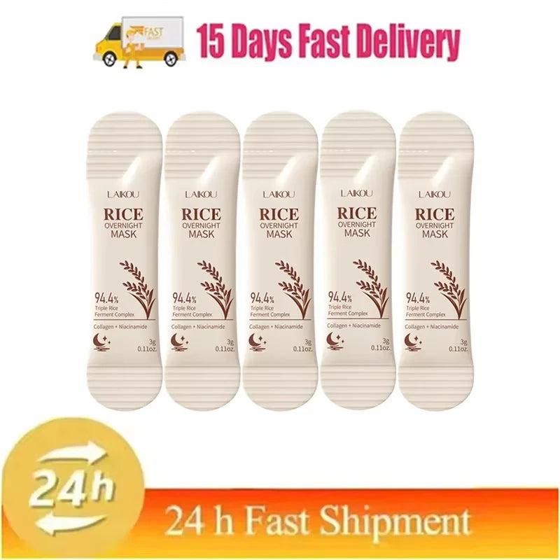 Rice Raw Pulp Whitening Sleep Mask Dark Spots Remover Fade Melanin Reduce Fine Lines Brighten Essence Korean Beauty Skin Care Qme 5pc