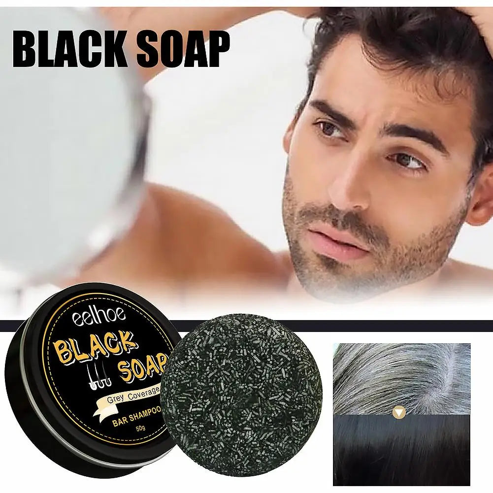 Men's Black Hair Soap Gray Darkening Shampoo Bar Beard Dye Men Qme