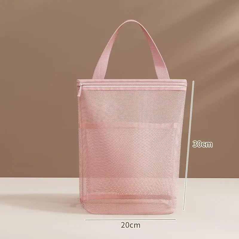 Mesh Tote Breathable Zipper Handle Portable Bath Organizer Camping Qme Pink