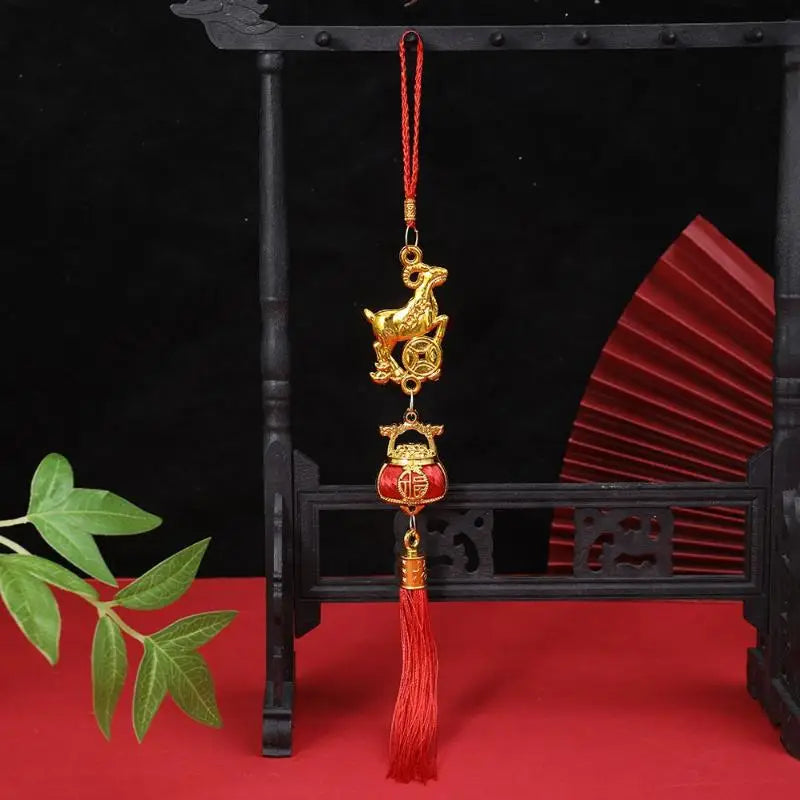 Chinese Year 2027 Goat Hanging Ornaments Gold Lucky Design Red