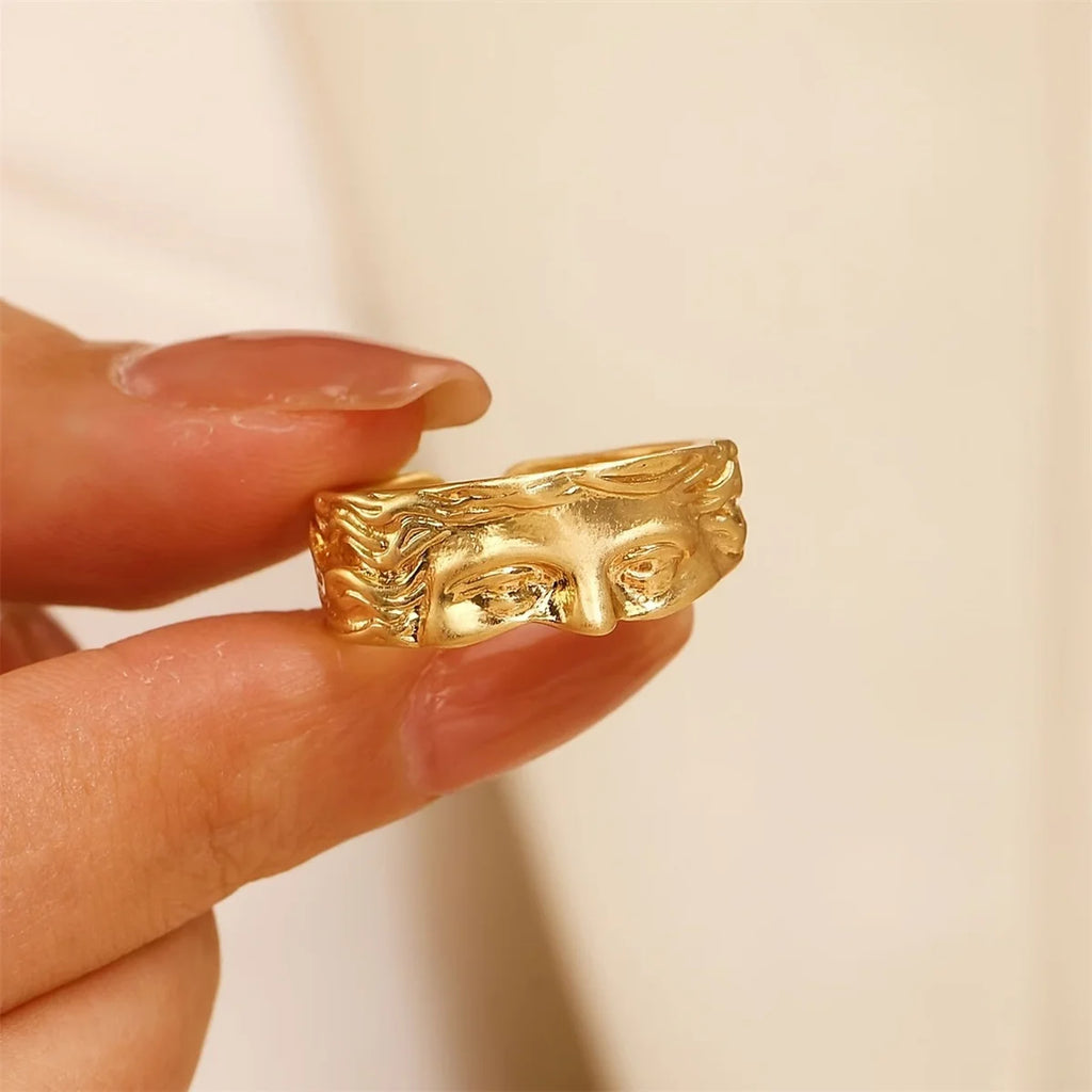 Creative Venus Half Mask Ring For Men Vintage Carving Opening Adjustable Ring Fashion Jewelry Gifts Y2k Hip Hop Ring Men Girls Qme