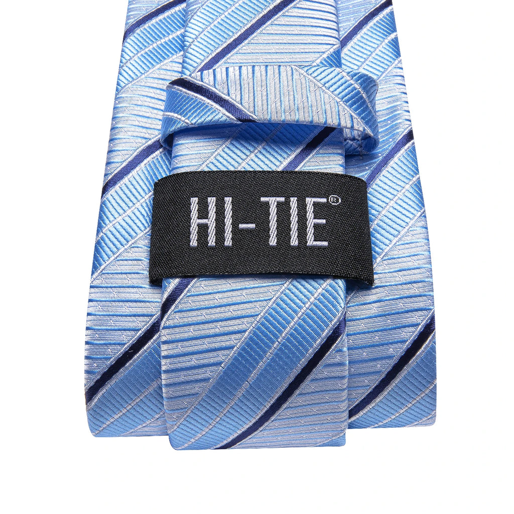 Hi-tie Light Blue Striped Business Mens Tie Jacquard Necktie Qme