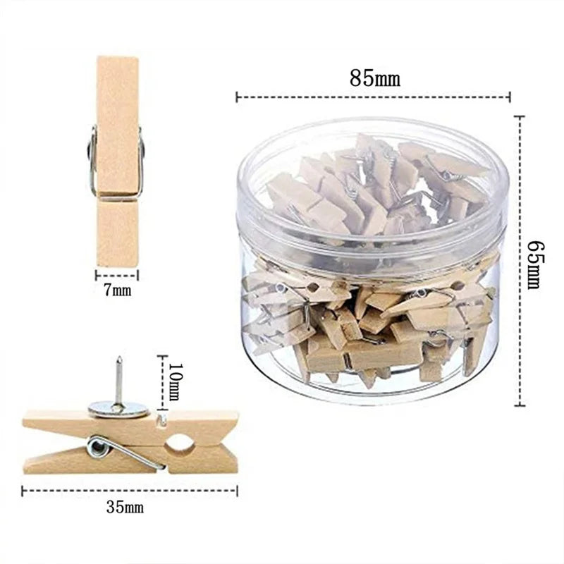 Box Office School Stationery Pins Durable Wooden Clip Push Decorative Qme