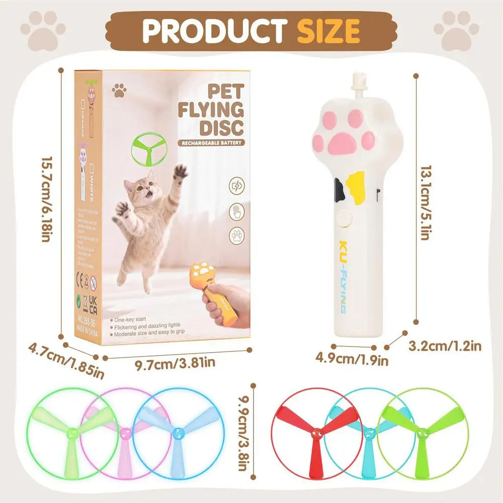 Cat Disc Launcher Rechargeable Flying Launcher With 6 Discs Interactive Cat Toy For Outdoor Play Garden Backyard Patio Balcony Qme White China Mainland