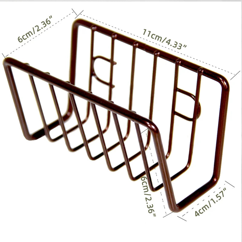 No-Drill Iron Sponge Holder Rack - Over Sink Draining Shelf, Wall-Mounted Kitchen Organizer for Dish Scrubber & Soap Dispenser Qme Brown