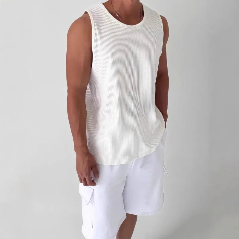 U-shaped Large Neckline Vest Men's Pleated Textured Loose Sleeveless Qme