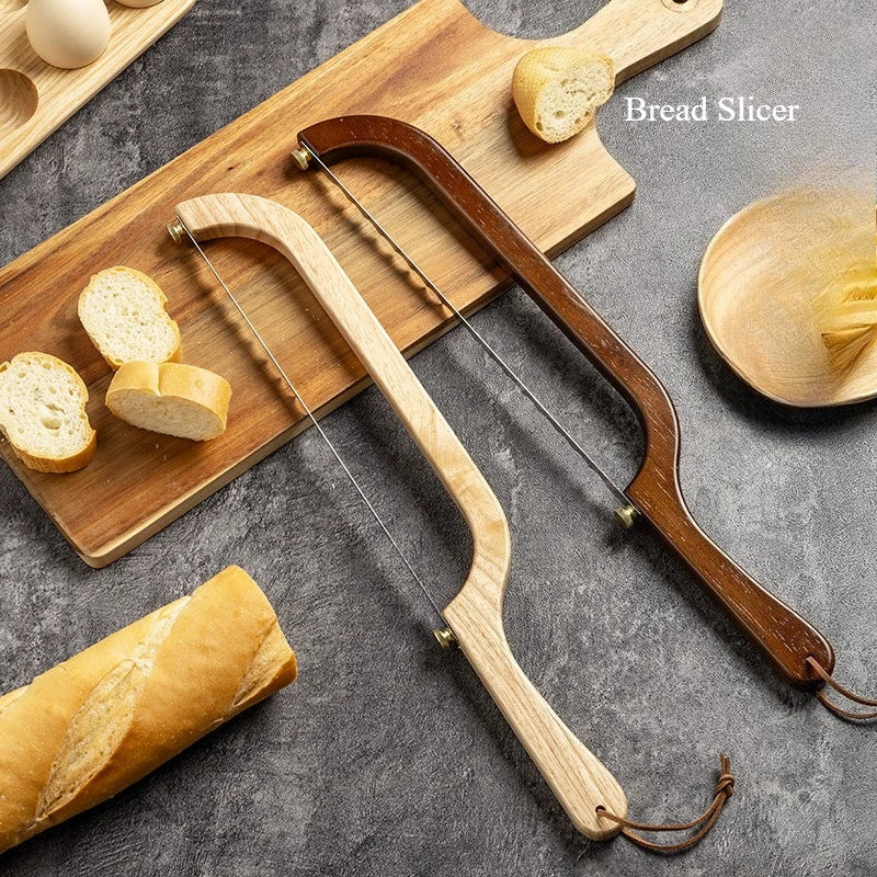 Wooden Bow Bread Knife Handheld Sushi Saw Cutter for Kitchen Baguette Toast Precision Slicing,Wooden Handheld Bow Bread Knife Qme