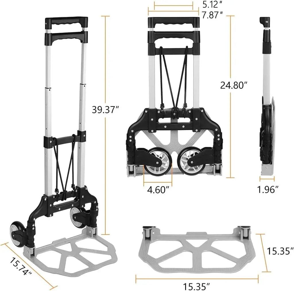 Folding Hand Truck, Heavy Duty Luggage Cart, Lightweight Portable Aluminum Luggage Cart with Telescoping Handle 165 lbs Capacity Qme