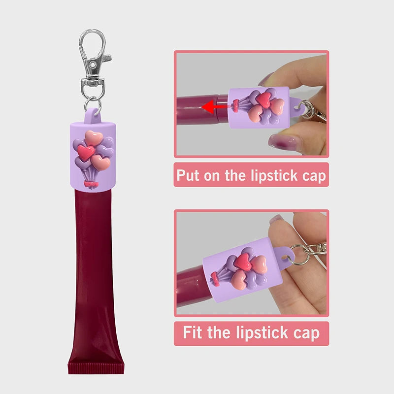 Portable Lipstick Pouch Keychain Balloon-shaped Protective Case Lip Qme