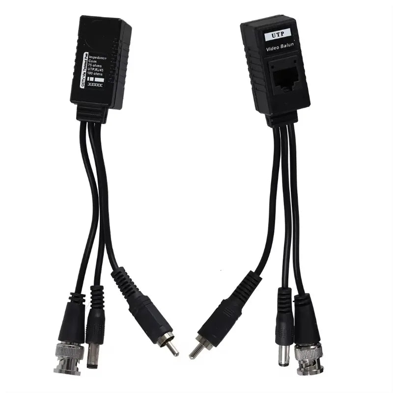 5Pair 3 in 1 Plug BNC Male to RJ45 Audio Video Power Balun Transceiver for CCTV Camera Qme