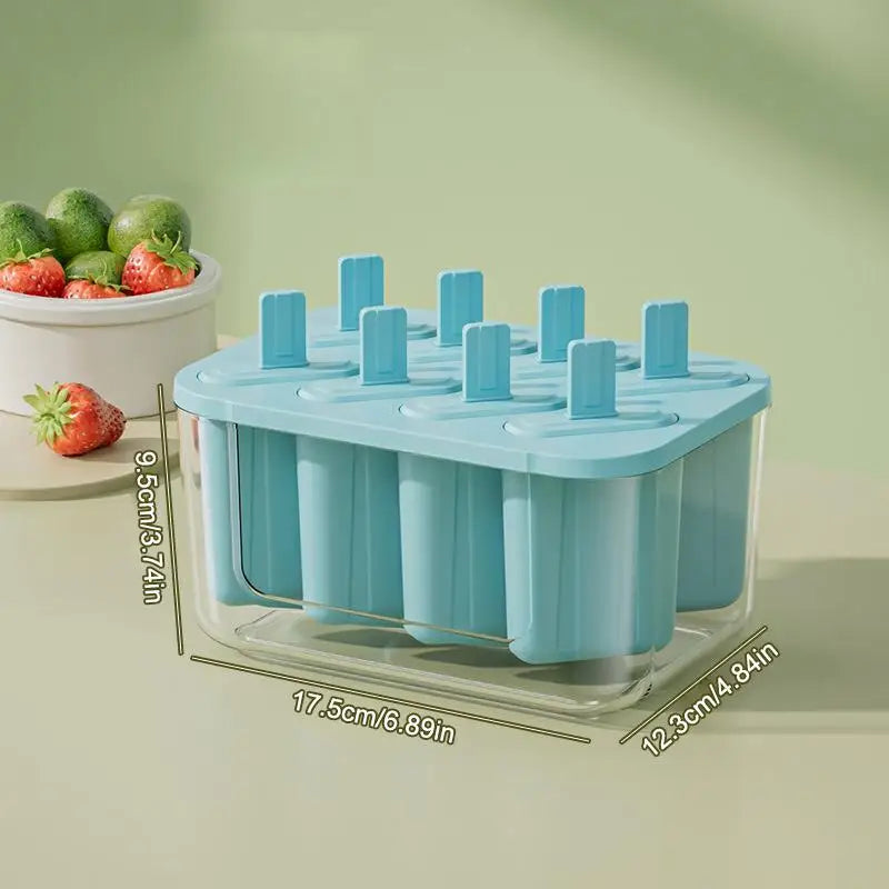 8-Cavity Ice Mold Reusable Easy-release Freezer Tray Sticks Silicone Qme Blue