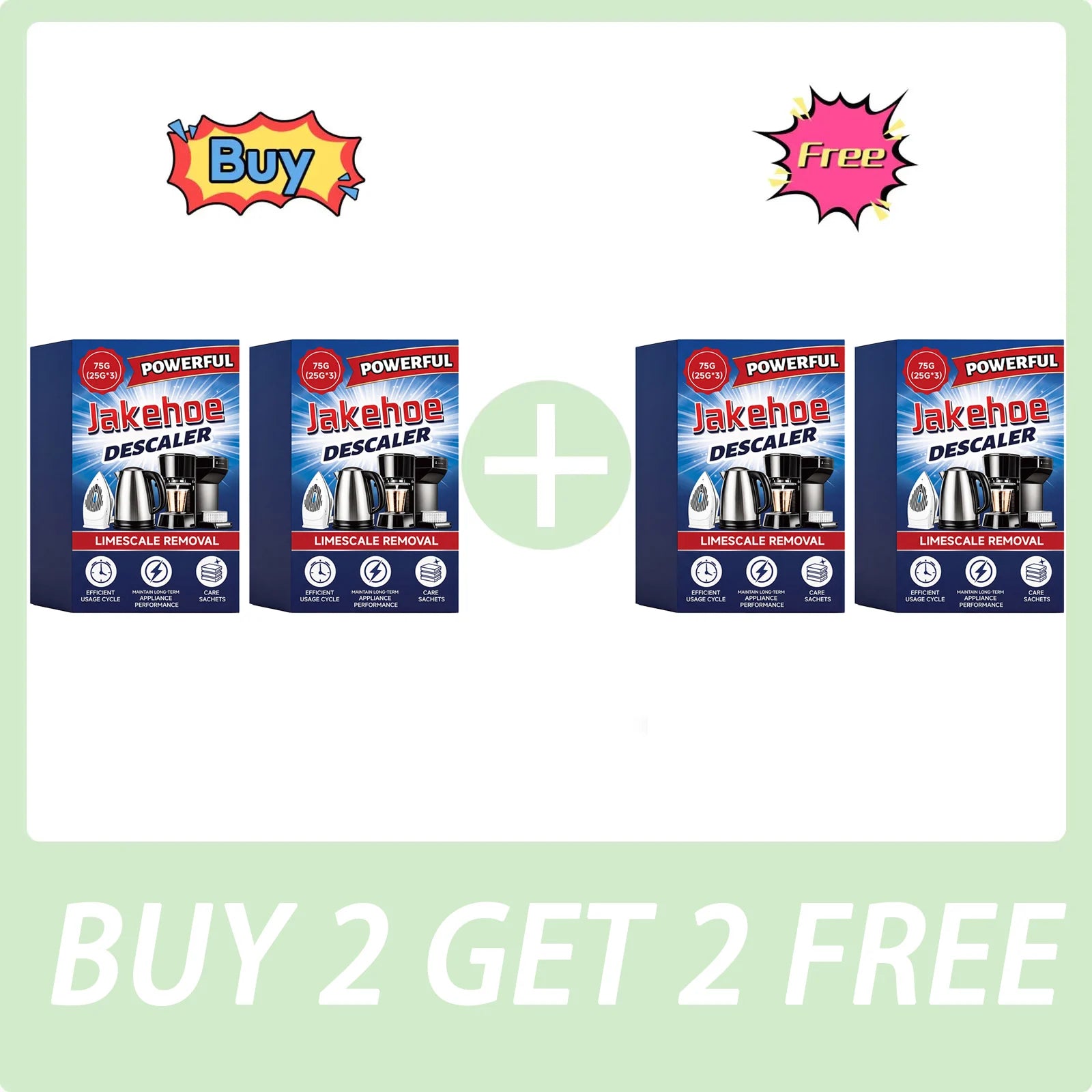 JAKEHOE Multi-purpose Descaler Remove Hard Water Deposits Clean Parts Maintain Appliance Performance Powerful Limescale Remover Qme BUY 2 GET 2 FREE