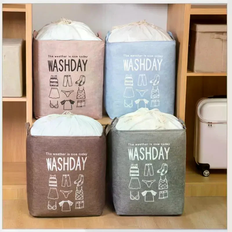 Laundry Basket Foldable Waterproof Drawstring Cover Home Organizer Dirty Clothes Storage Bag Large Laundry Bucket For Home Use Qme