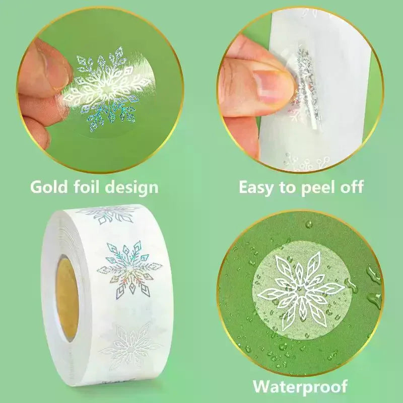 500 Sheets Roll Transparent Snowflakes Stickers Christmas Tags Kids Qme