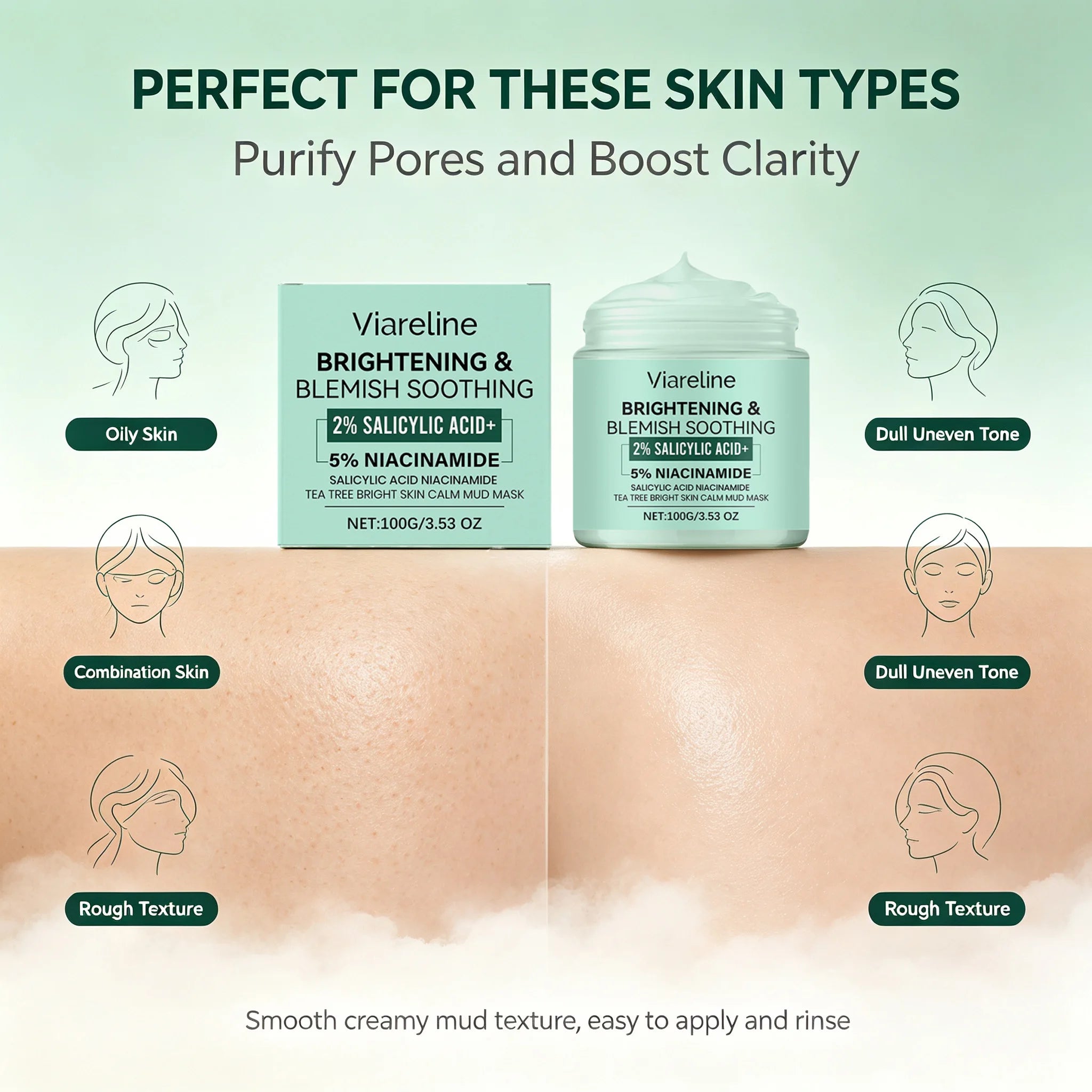 Tea Tree Clay Mask Cleaning Pore Purifying Blackhead Removal Control Oil Brightening Skin Care Facial Cleansing Mud Mask Qme