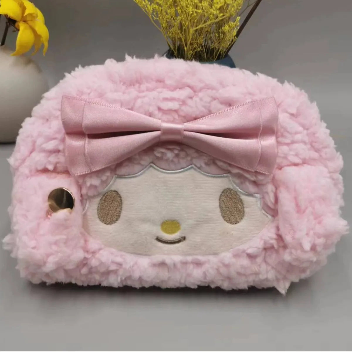 Sanrio KT Cat Plush Pencil Case High-value Cross Cute Bow Cartoon Qme Pale Pink