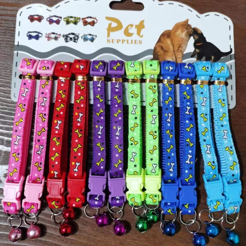 6 Colors Pet Cat Puppy Buckle Collar Bell Footprint Mix Anti-lost Dog Qme A8