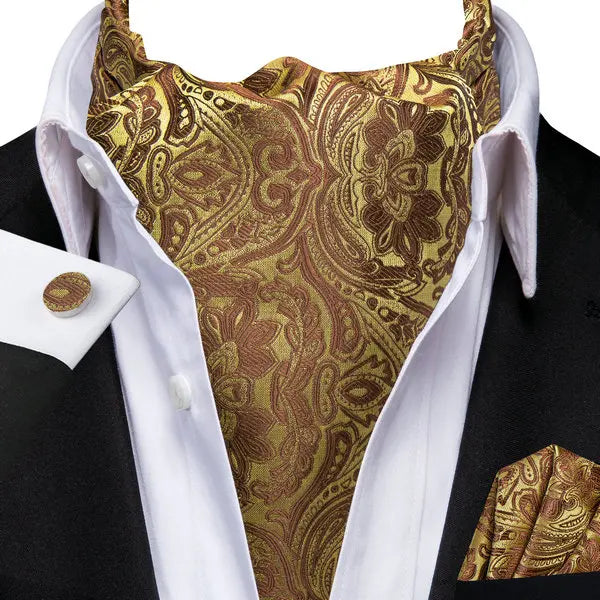 Men's Ascots Fashion Luxury Floral Cravat Cufflinks Handkerchiefs