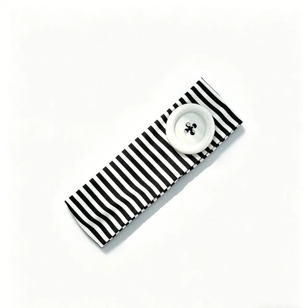 Dopamine Style Sports Striped Printed Headband Oversized Button Stretch Fabric Yoga Headband Vintage Polyester Fitness Hairband Qme Black White
