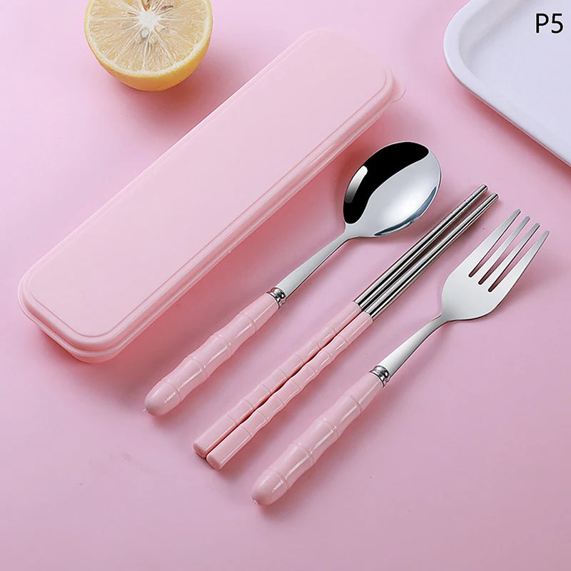 Chopsticks Spoons Forks Sets Stainless Steel Portable Tableware Qme 5