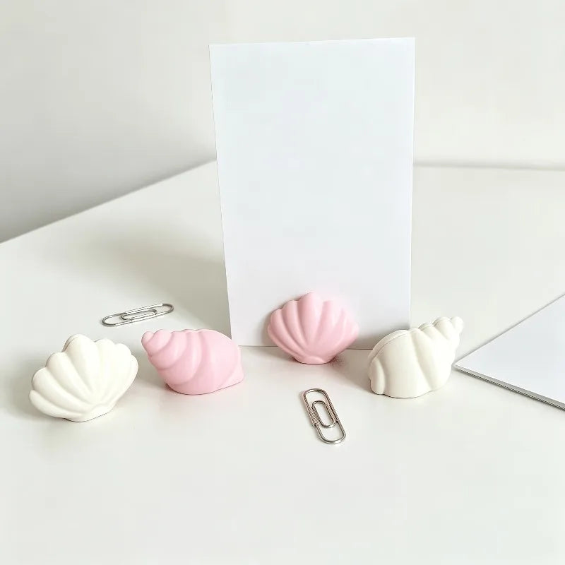 4pcs Shell & Conch Photo Clips, 3D Printed Desktop Stand, Cute Portable Note Card Holder Qme