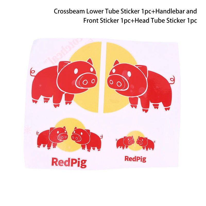 Bike Head Tube Funny Stickers Red Pig Decorative Decals Handlebar Qme F