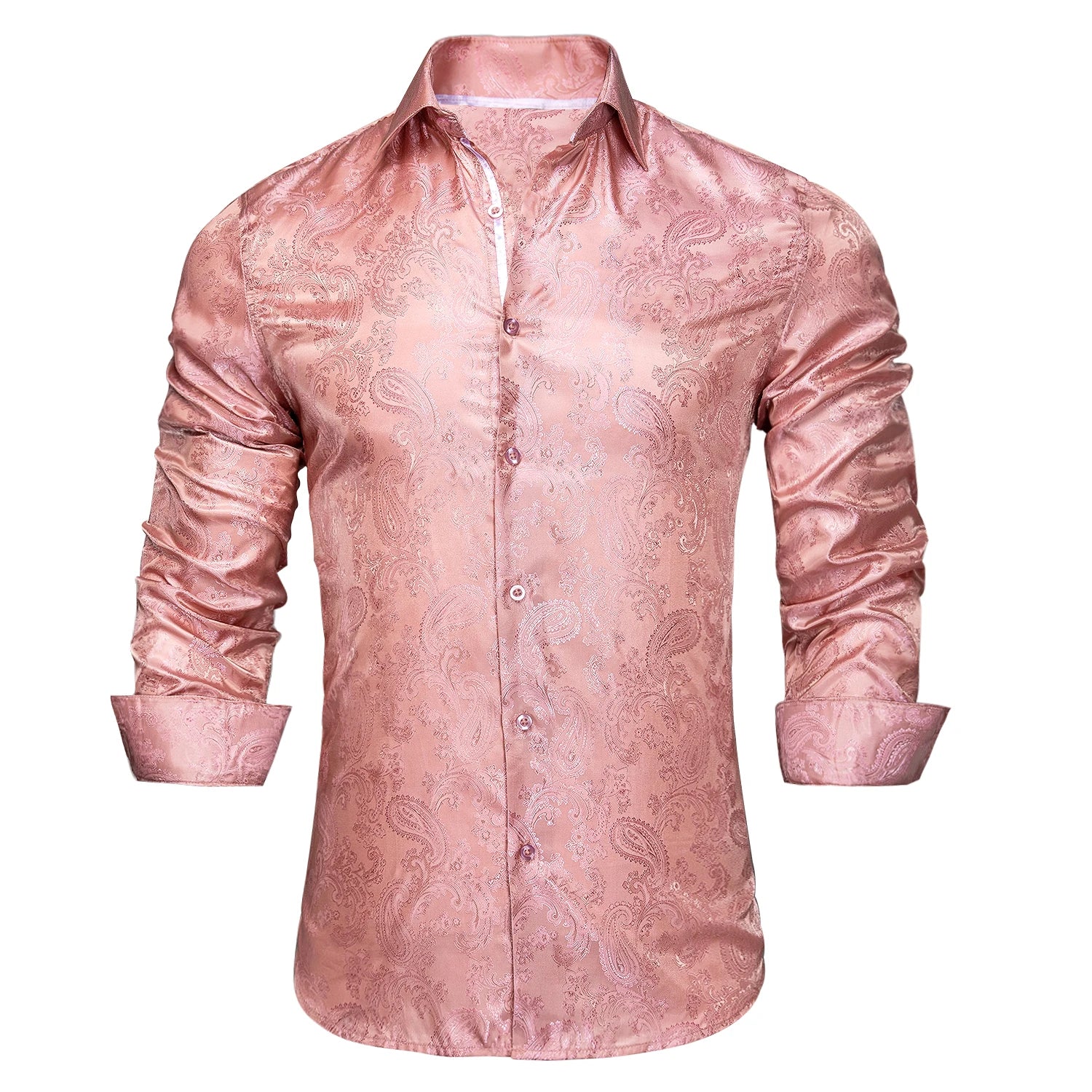 Hi-Tie Jacquard Paisley Light Blue Mens Shirt Long Sleeve Lapel Shirt Blouse Outerwear Wedding Office Breathable Quality Qme CY-1034 L