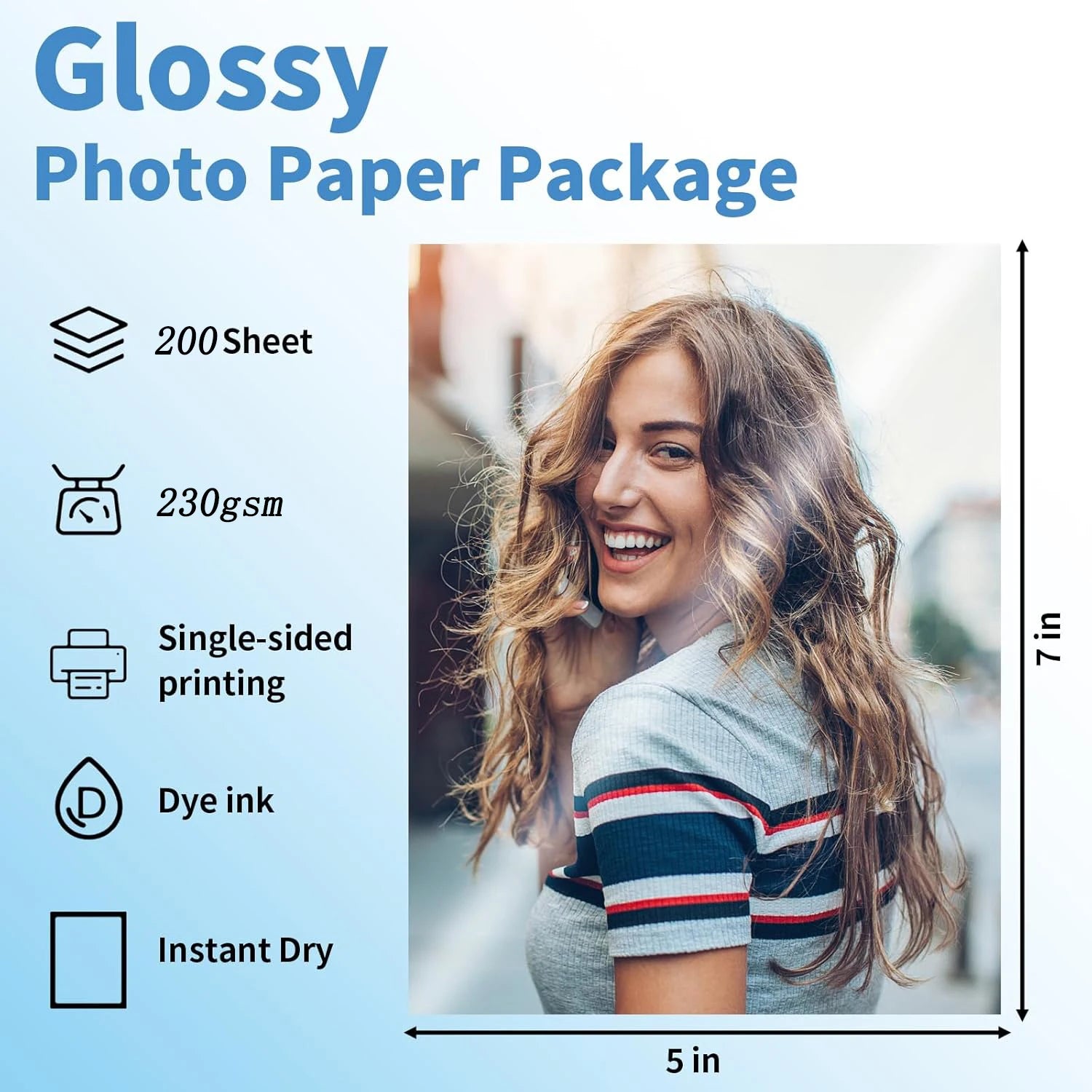 5R(5"x 7") High Glossy photographic Paper Waterproof Professional Photo Paper Wohoto Paper Works with All Inkjet Printers 230g Qme