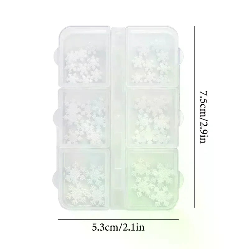 6 Grids Box Christmas Red Green Bead Snowflake Nail Rhinestone Mixed Qme