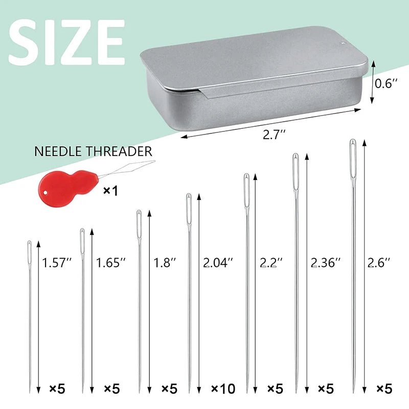 40 PCS Large Eye Beading Needles 7 Sizes Sewing Sharp Leather Needle Embroidery Thread with Threaders for Handsewing Art Crafts Qme 40PCS